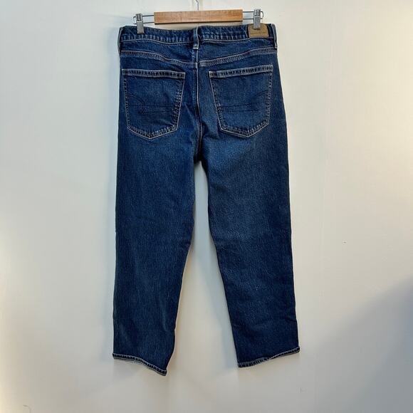 American Eagle Stretch High-Waisted Ankle Straight Leg Jean Women's 12 Dark Wash - Picture 3 of 6